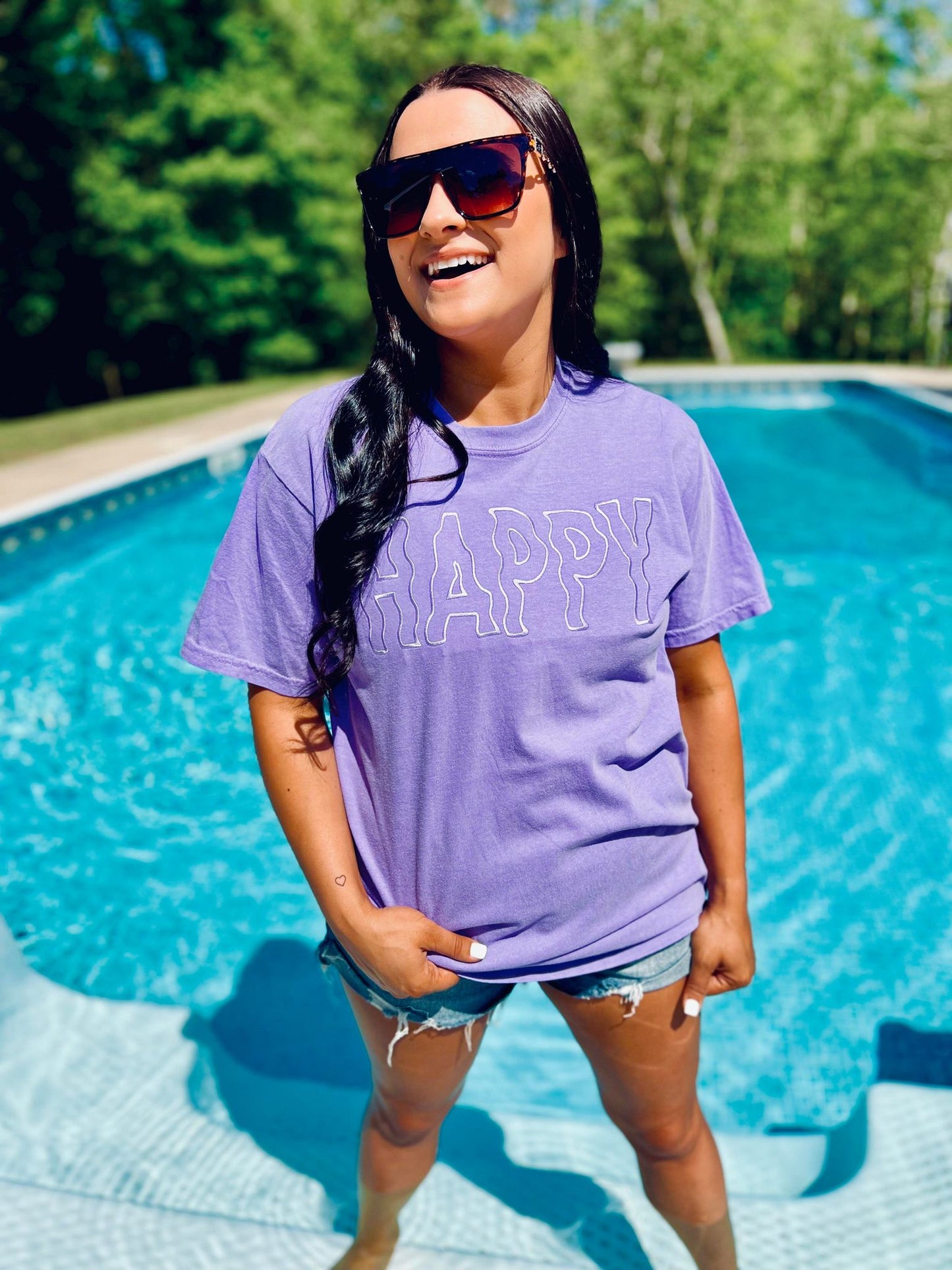 Happy Wavy Embroidered Tee