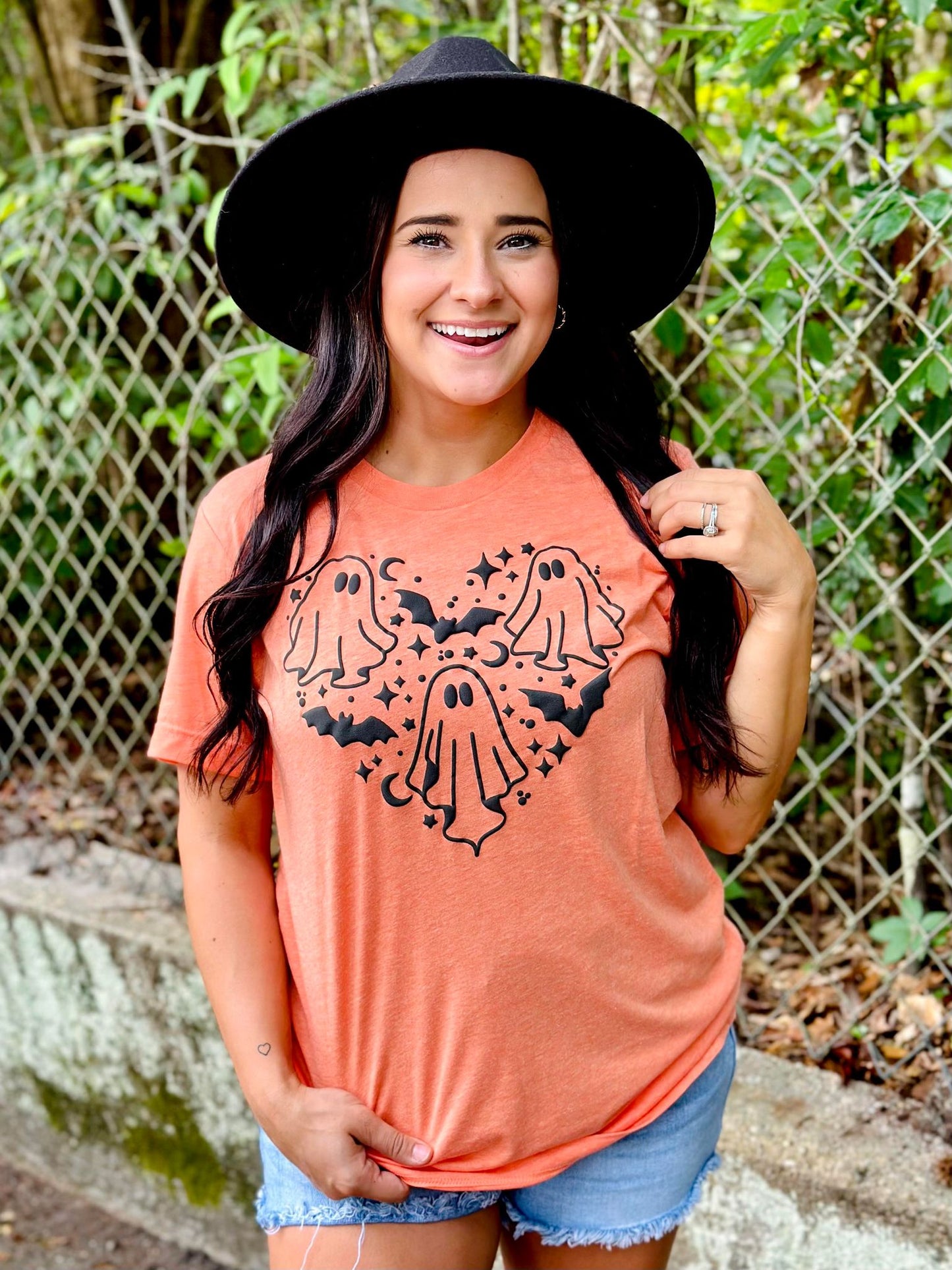 Spooky Halloween Ghost Heart Puff Tee