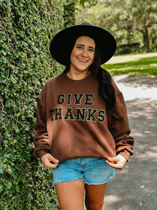 Give Thanks Chenille Patch Thanksgiving Sweatshirt