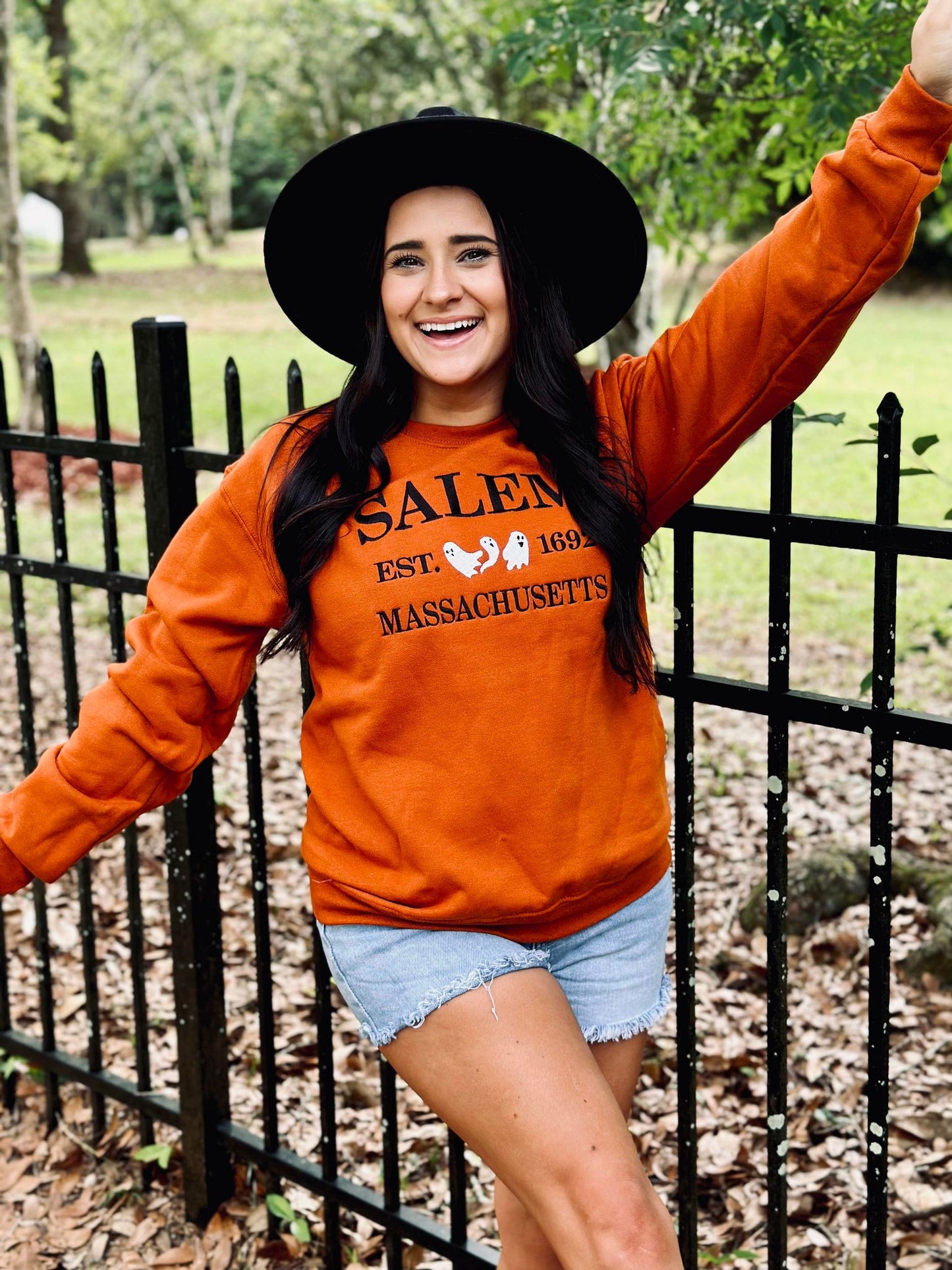 Salem Massachusetts Ghost Embroidered Sweatshirt