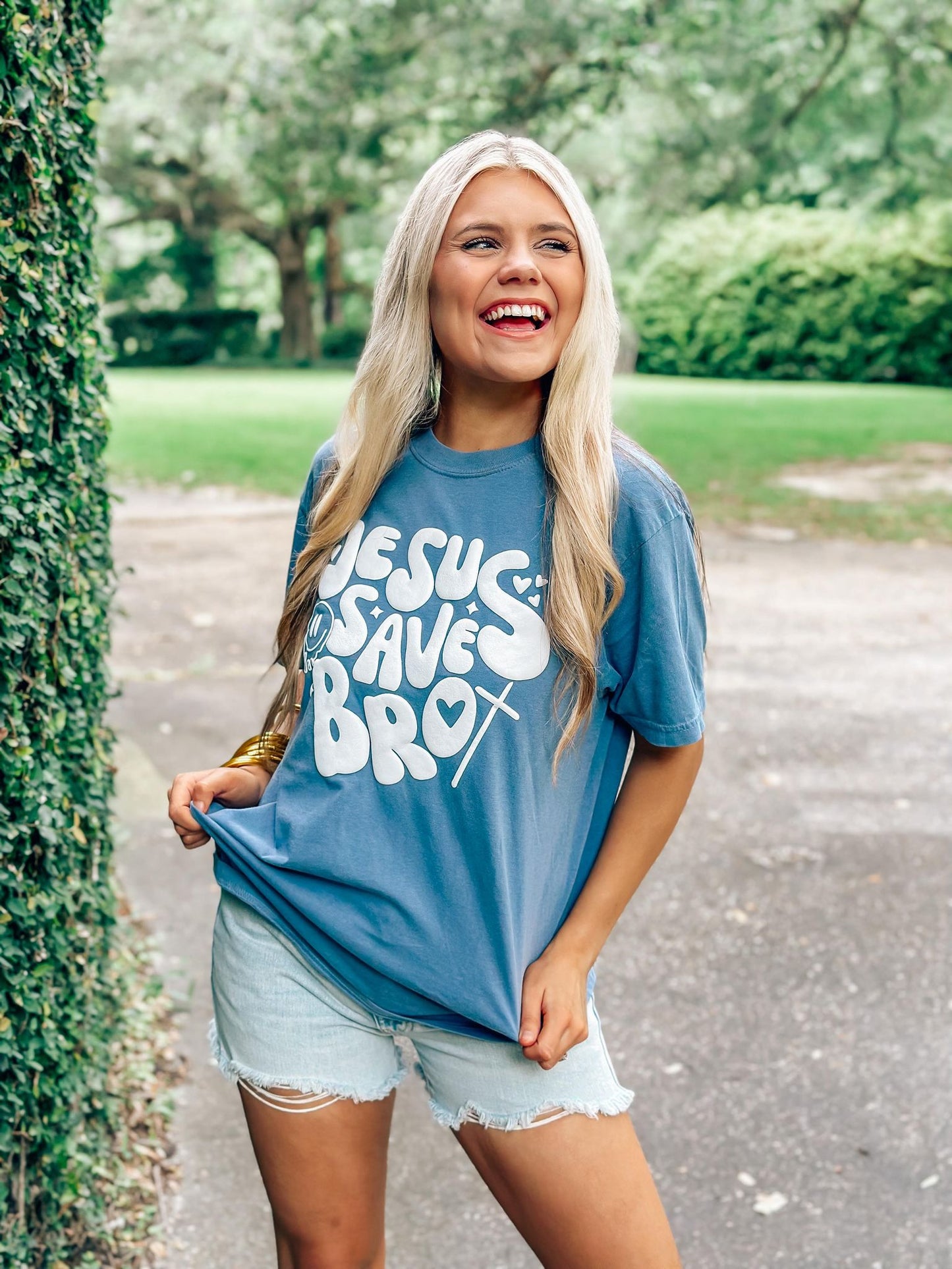 Jesus Saves Bro Drip Happy Puff Tee