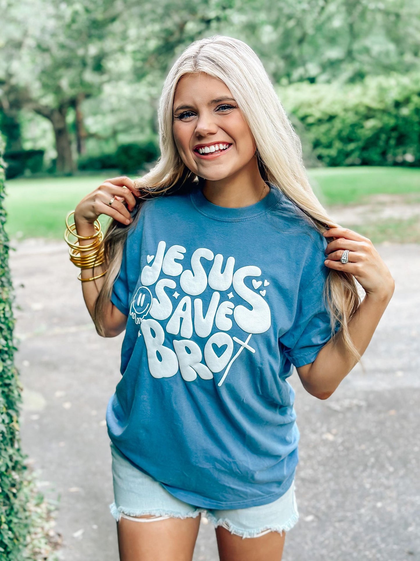 Jesus Saves Bro Drip Happy Puff Tee
