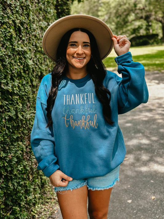 Thankful Trio Multi Color Embroidered Sweatshirt