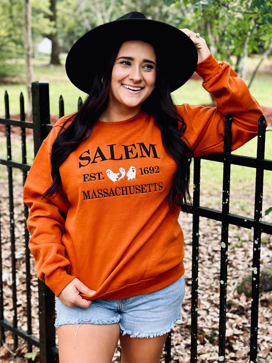 Salem Massachusetts Ghost Embroidered Sweatshirt