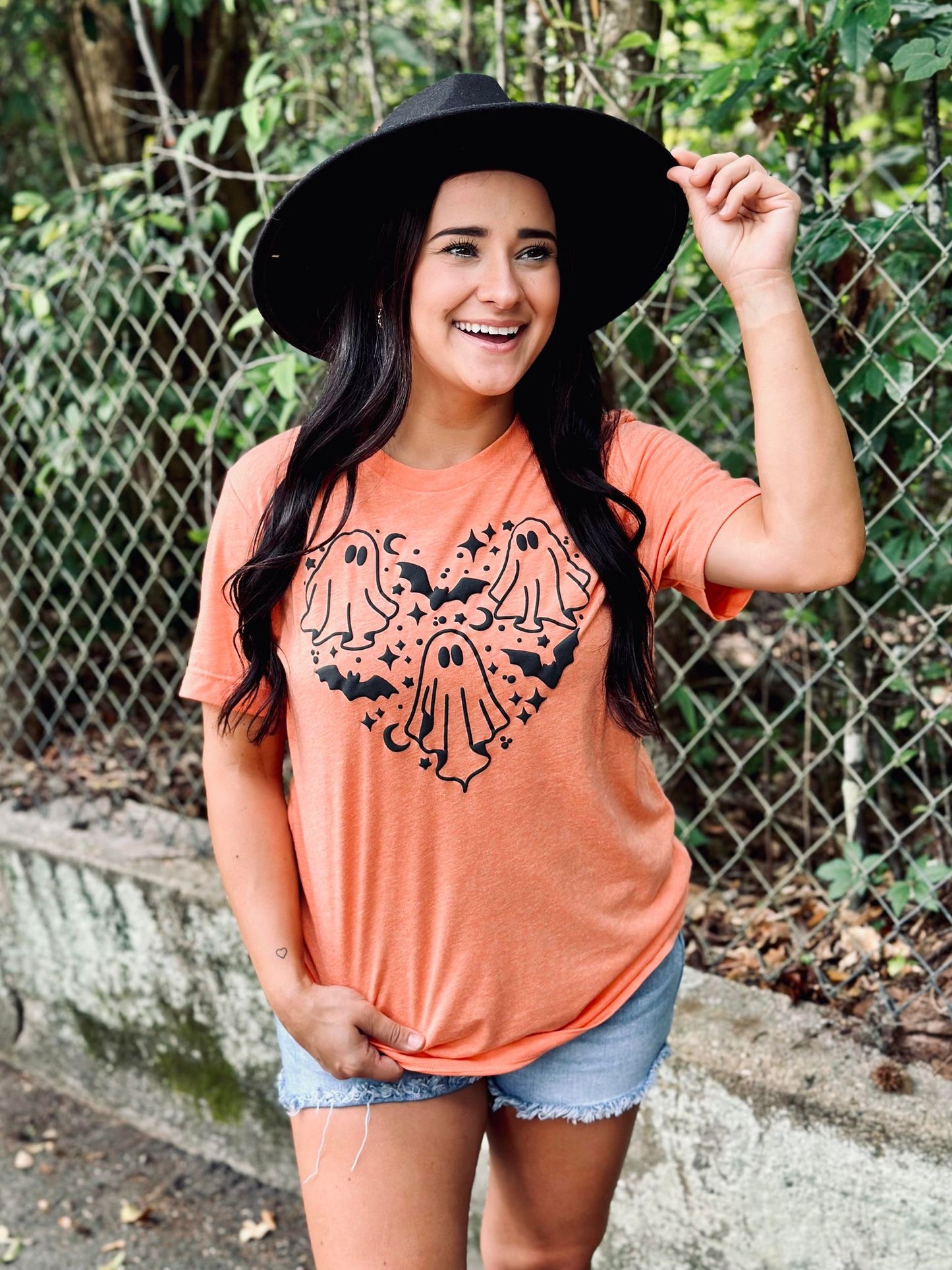 Spooky Halloween Ghost Heart Puff Tee