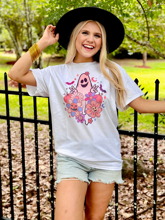 Spooky Floral Ghost Peace Tee