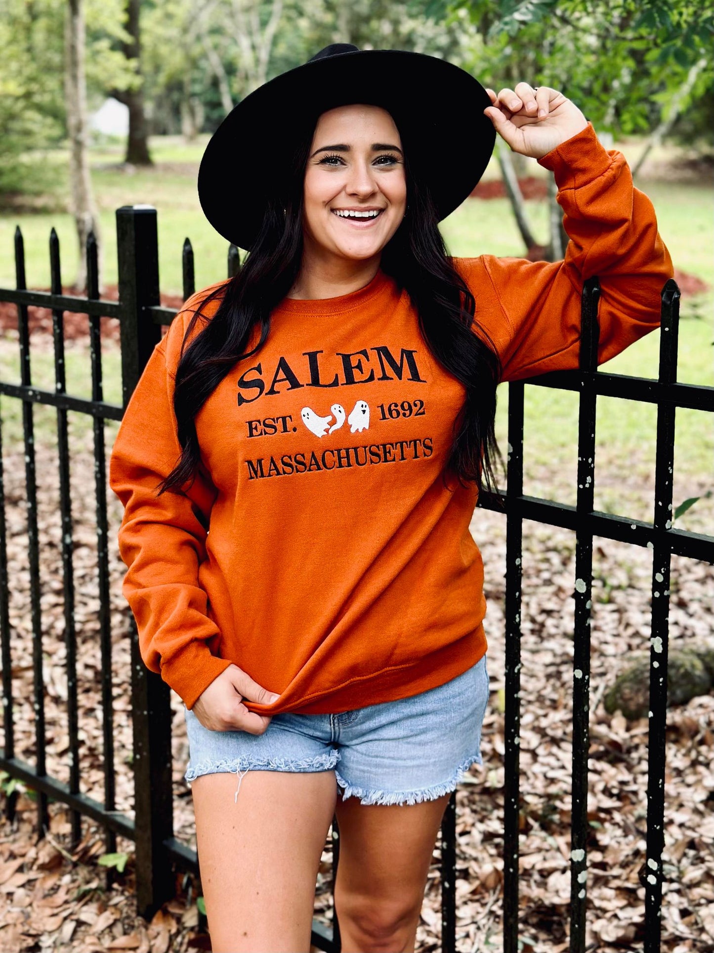 Salem Massachusetts Ghost Embroidered Sweatshirt