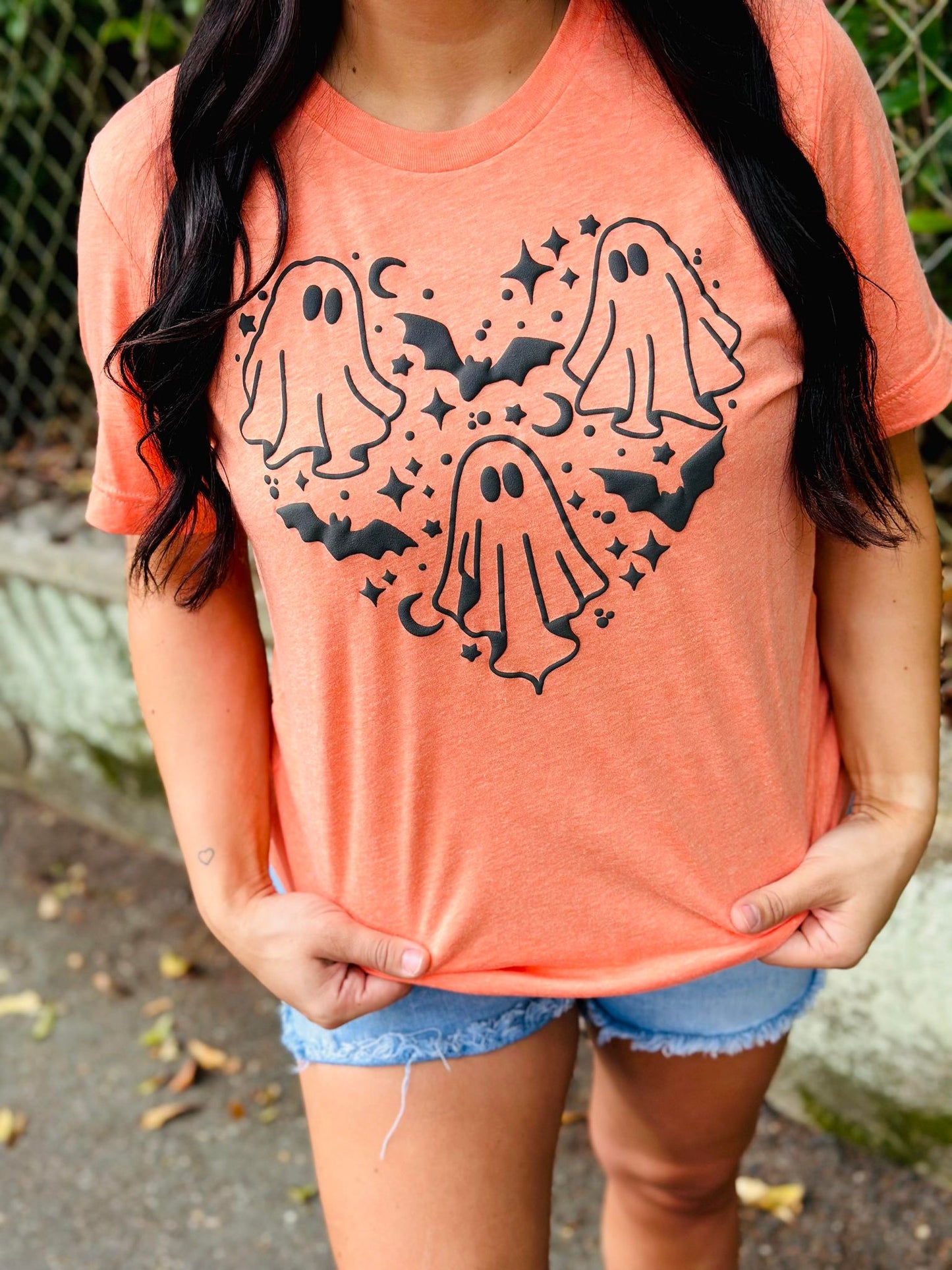 Spooky Halloween Ghost Heart Puff Tee
