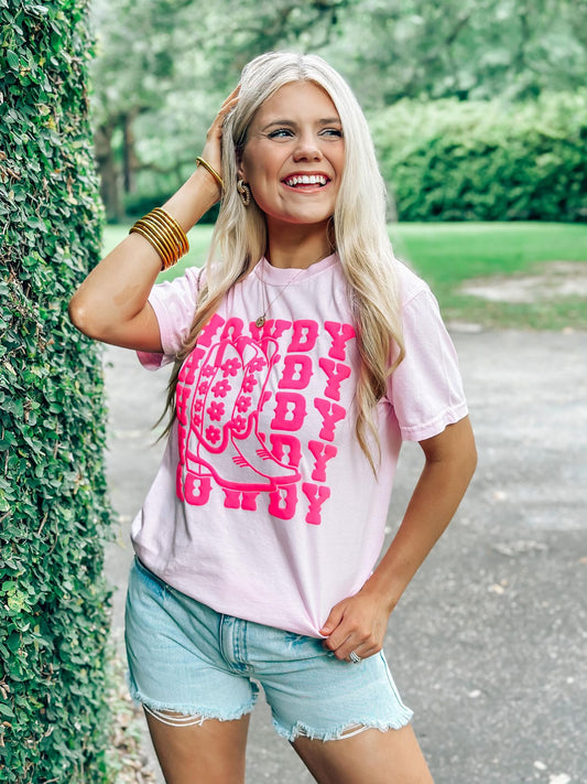 Flower Cowboy Boot Howdy Stack Puff Tee