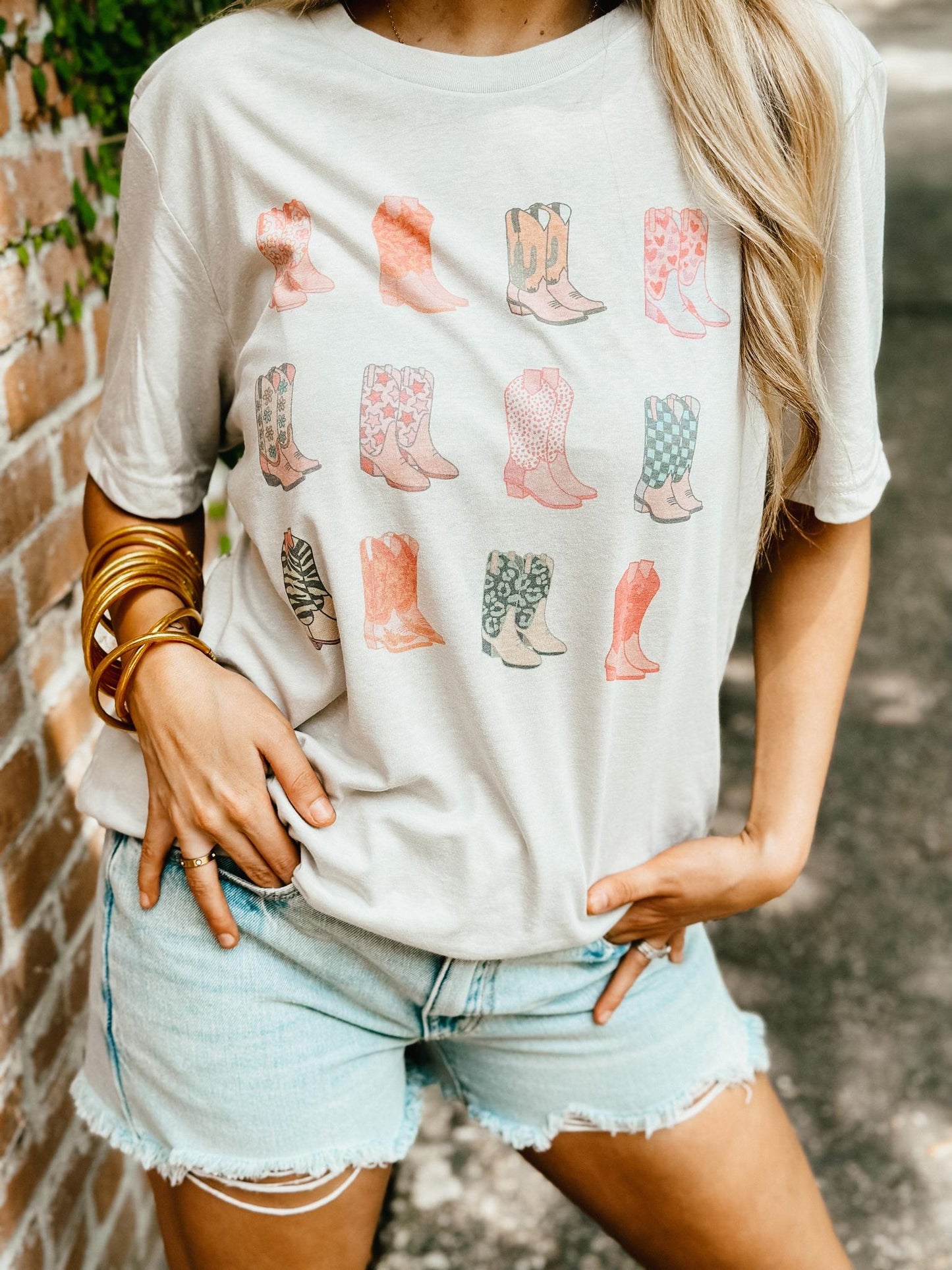 Preppy Multi Color Cowboy Boots Stack Tee