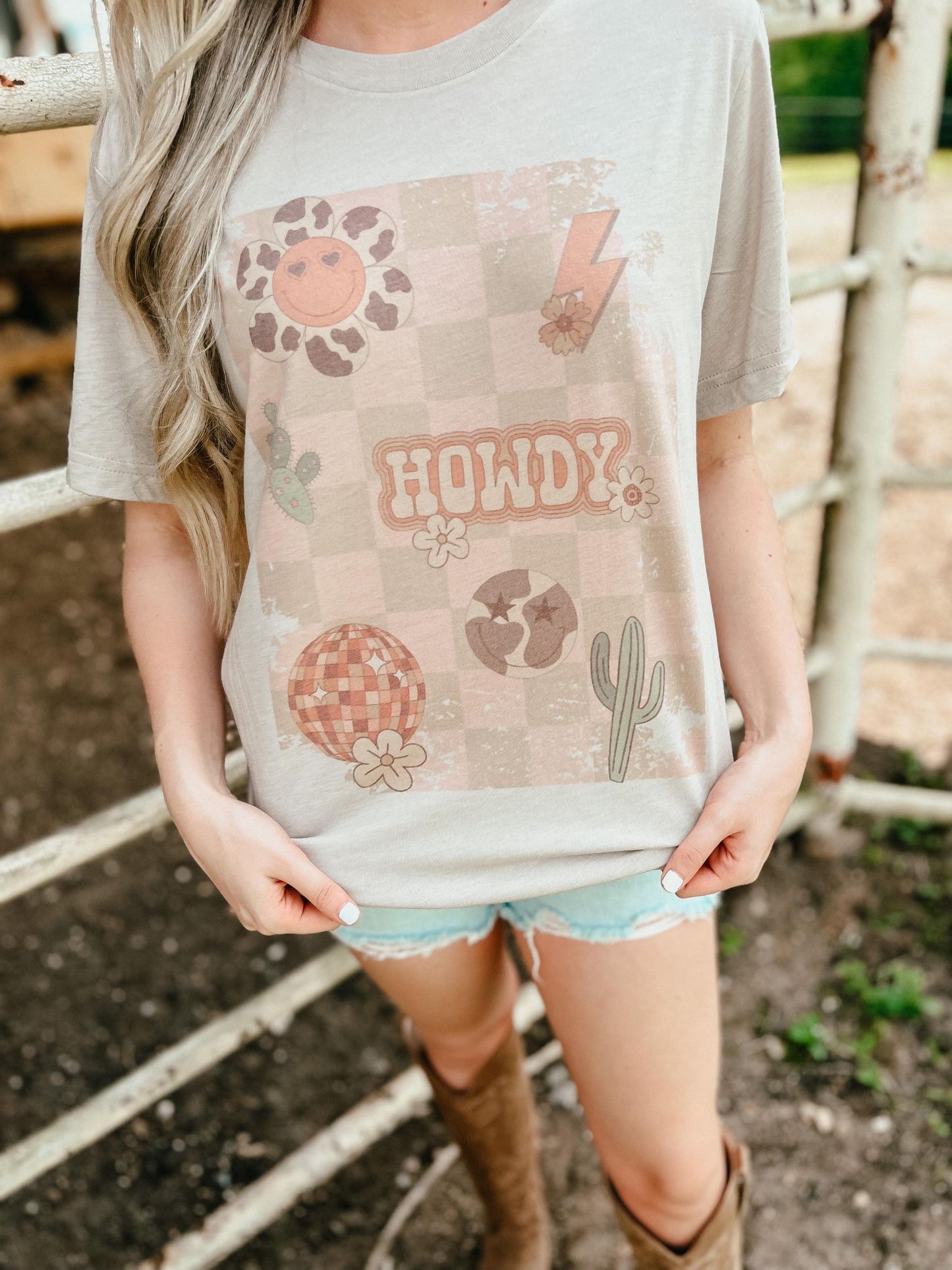 Howdy Disco Cow Print Happy Western Tee