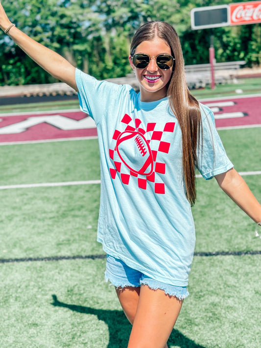 CUSTOM Colored Checkered Football School Spirit Puff Tee