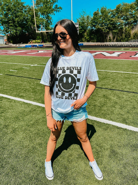 CUSTOM School Spirit Checkered Happy Puff Tee