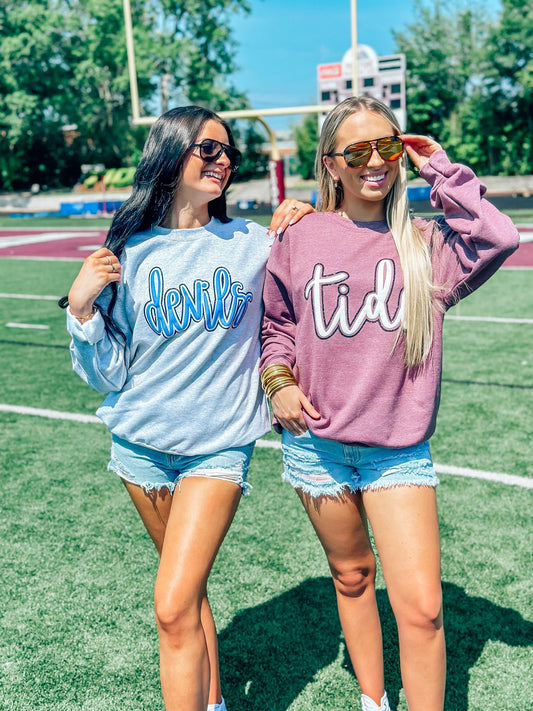 CUSTOM Mascot Cursive Puff/ Glitter Combo Sweatshirt