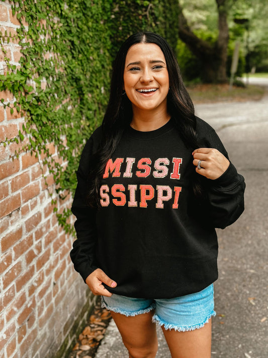 CUSTOM Alternating Pink Chenille Patch Sweatshirt