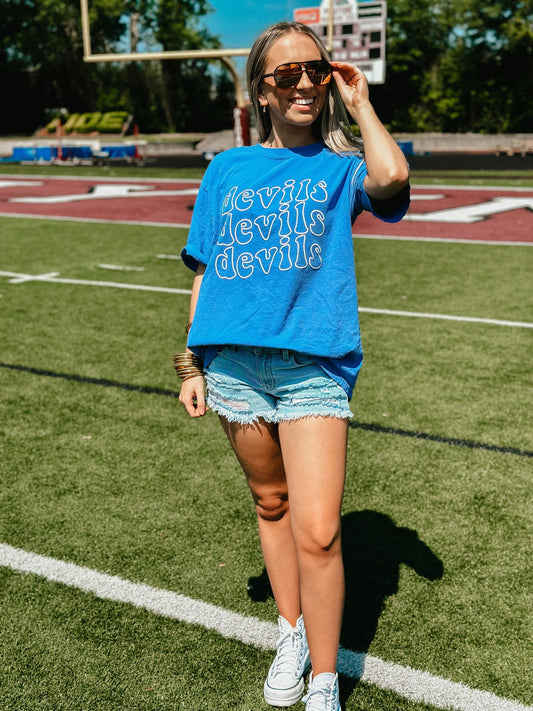 CUSTOM  Retro Outline Wave Mascot School Spirit Puff Tee