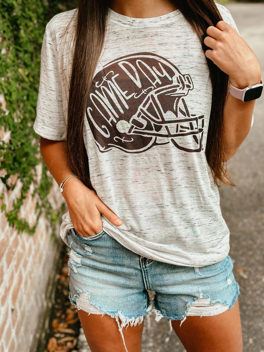 Game Day Football Helmet Marble Tee