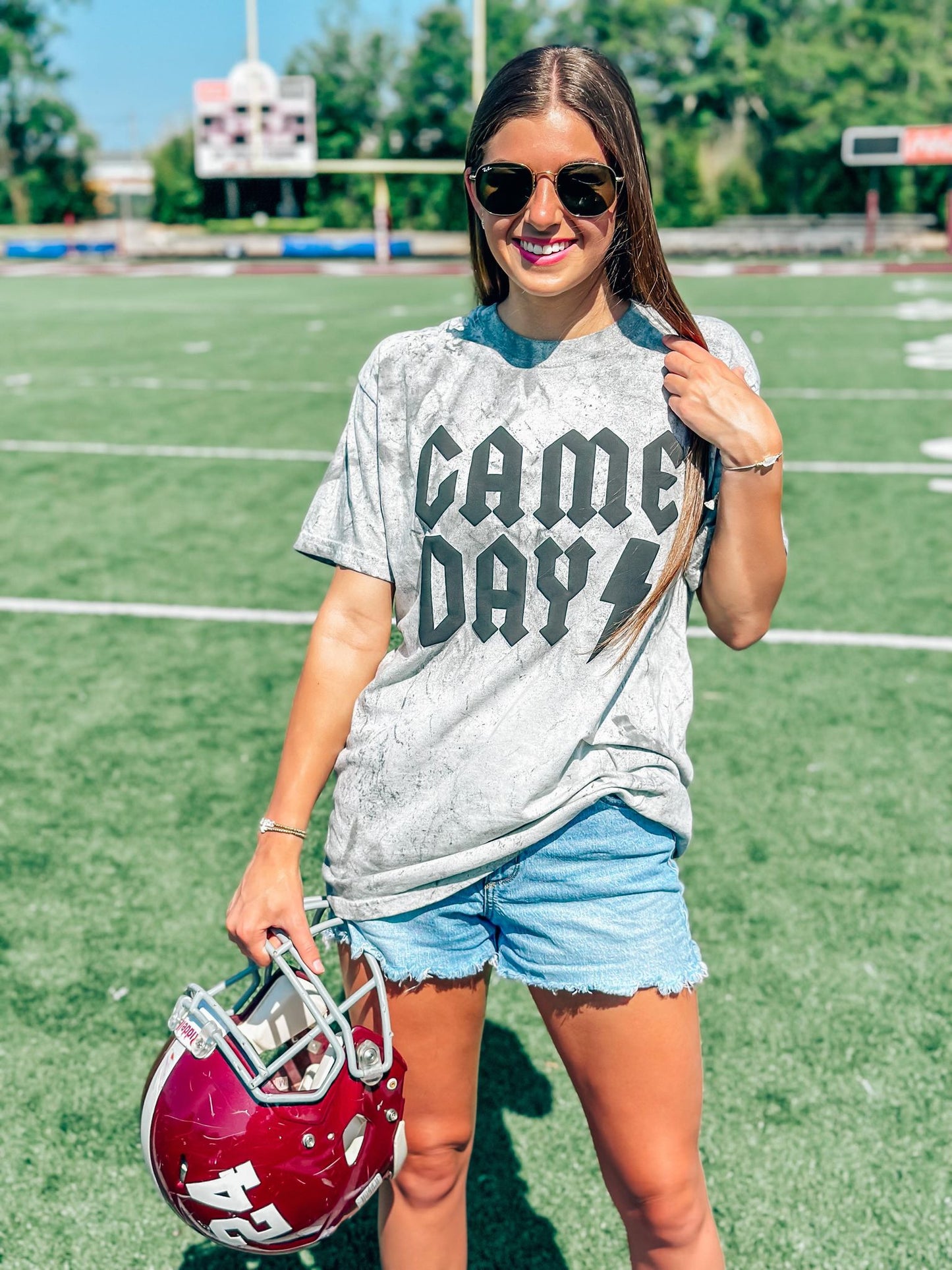 Game Day Band Font Lightning Mineral Wash Puff Tee