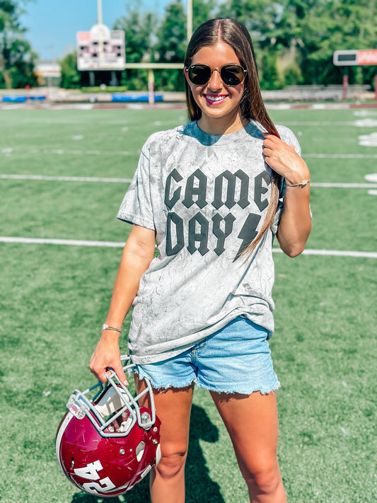 Game Day Band Font Lightning Mineral Wash Puff Tee