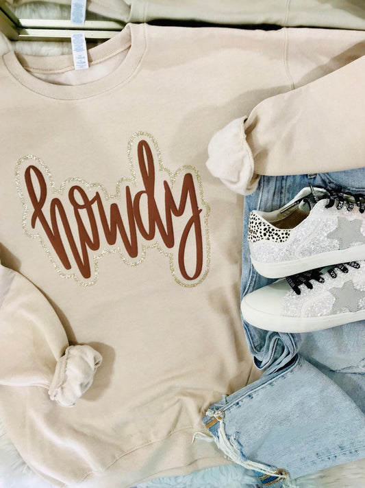 Howdy Glitter Puff Combo Sweatshirt