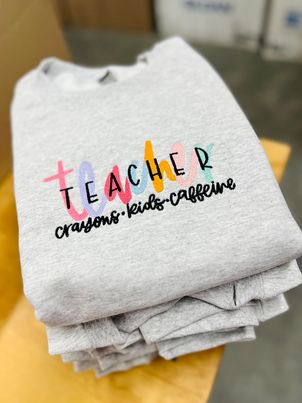 Colorful Teacher Multi Font Embroidered Sweatshirt