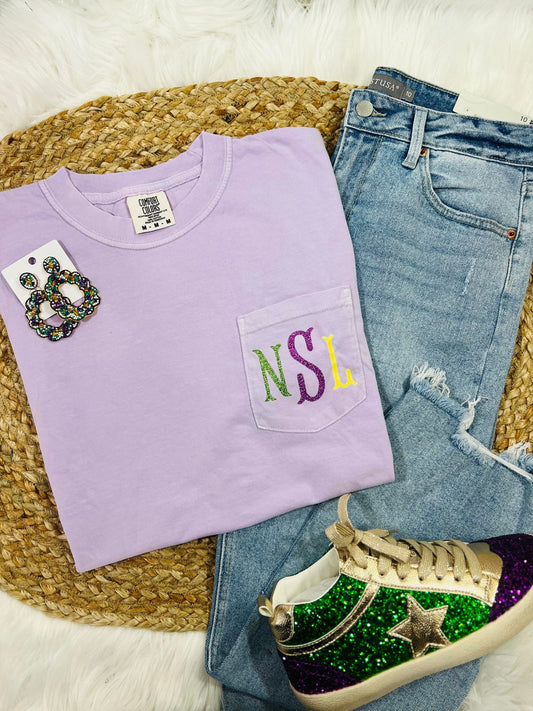 Custom Mardi Gras Initial Pocket Tee