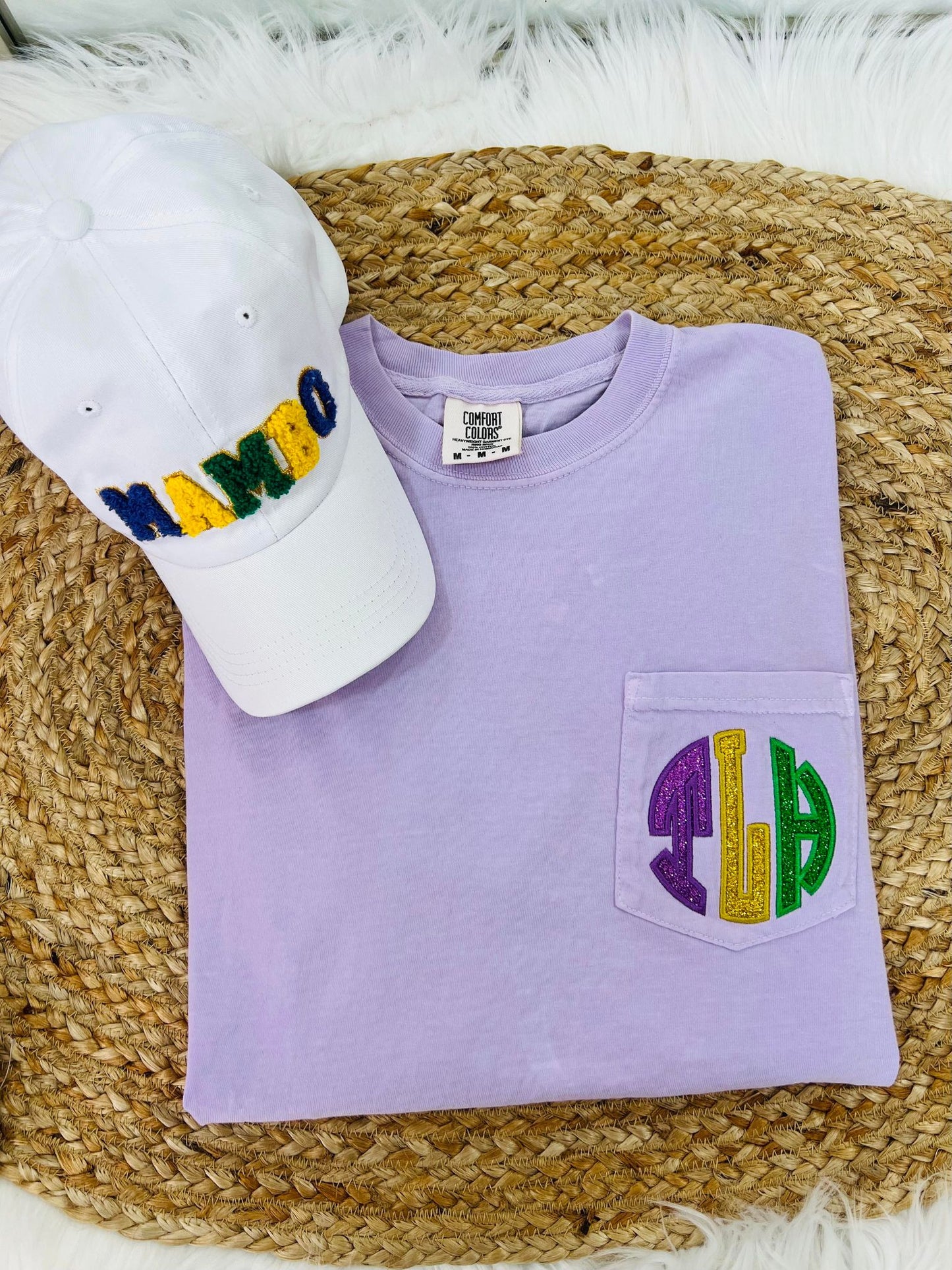 Mardi Gras Initials Pocket Applique Tee