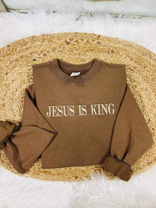 Jesus Is King Simple Embroidered Sweatshirt