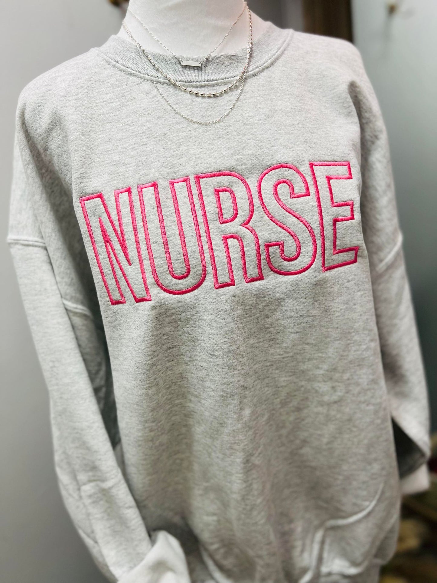 Nurse Open Font Embroidered Sweatshirt