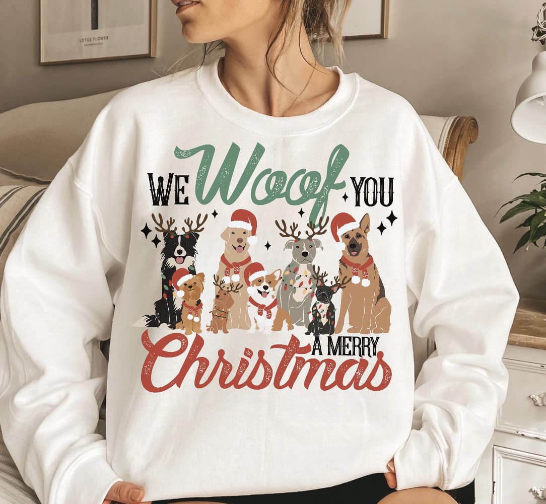 We Woof You A Merry Christmas Dogs Sweatshirt