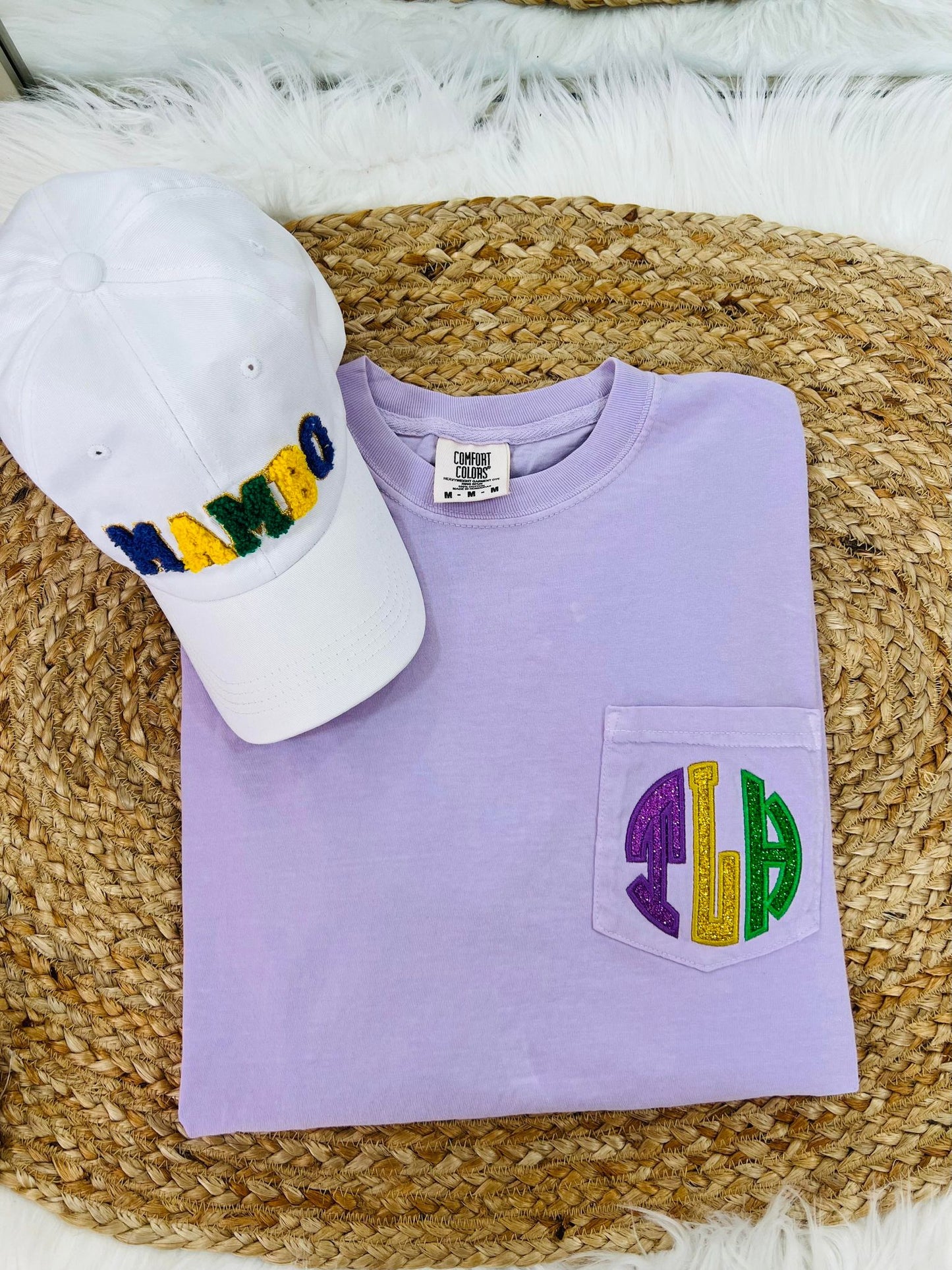 Mardi Gras Initials Pocket Applique Tee