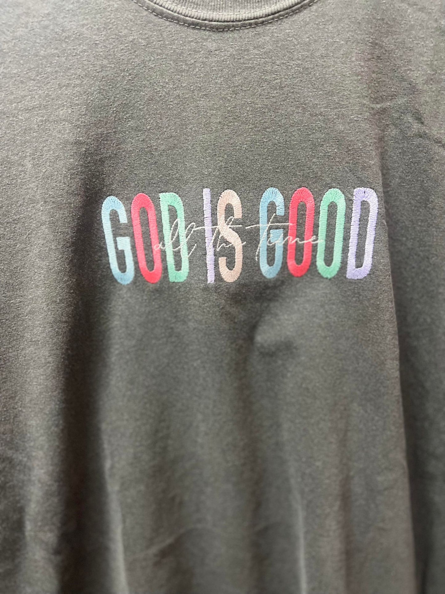 God Is Good Multi Colorful Embroidered Tee