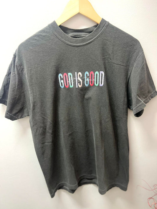 God Is Good Multi Colorful Embroidered Tee