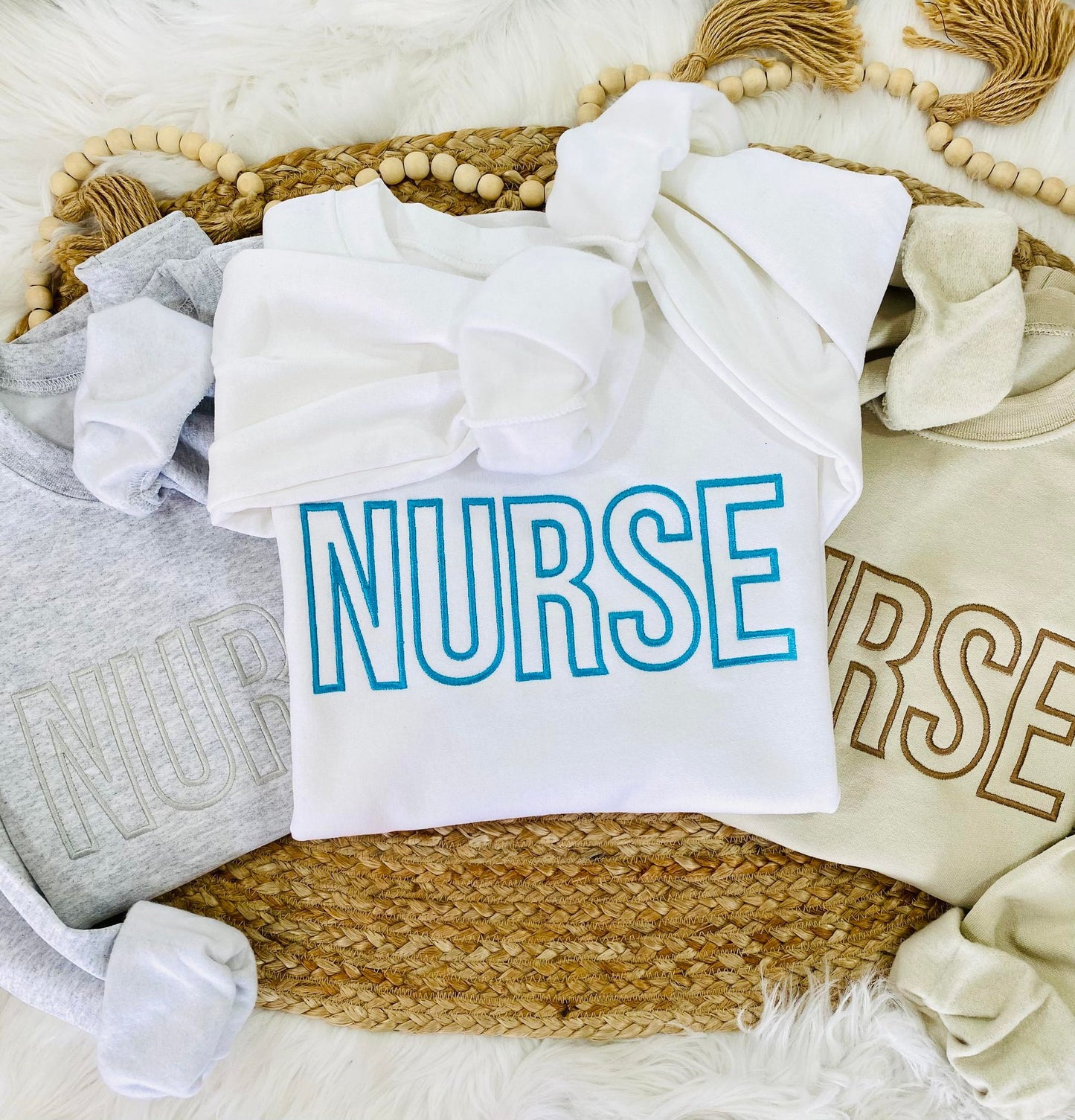 Nurse Open Font Embroidered Sweatshirt