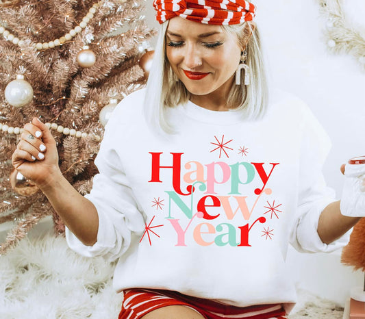 Happy New Year Colorful Fireworks Sweatshirt