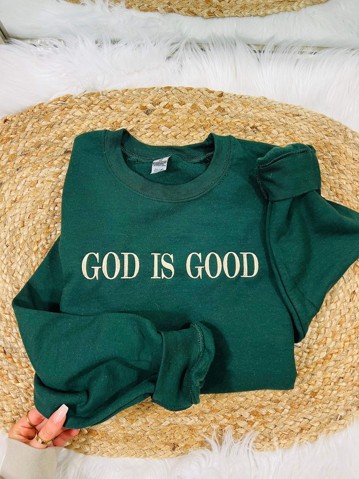 God Is Good Simple Embroidered Sweatshirt