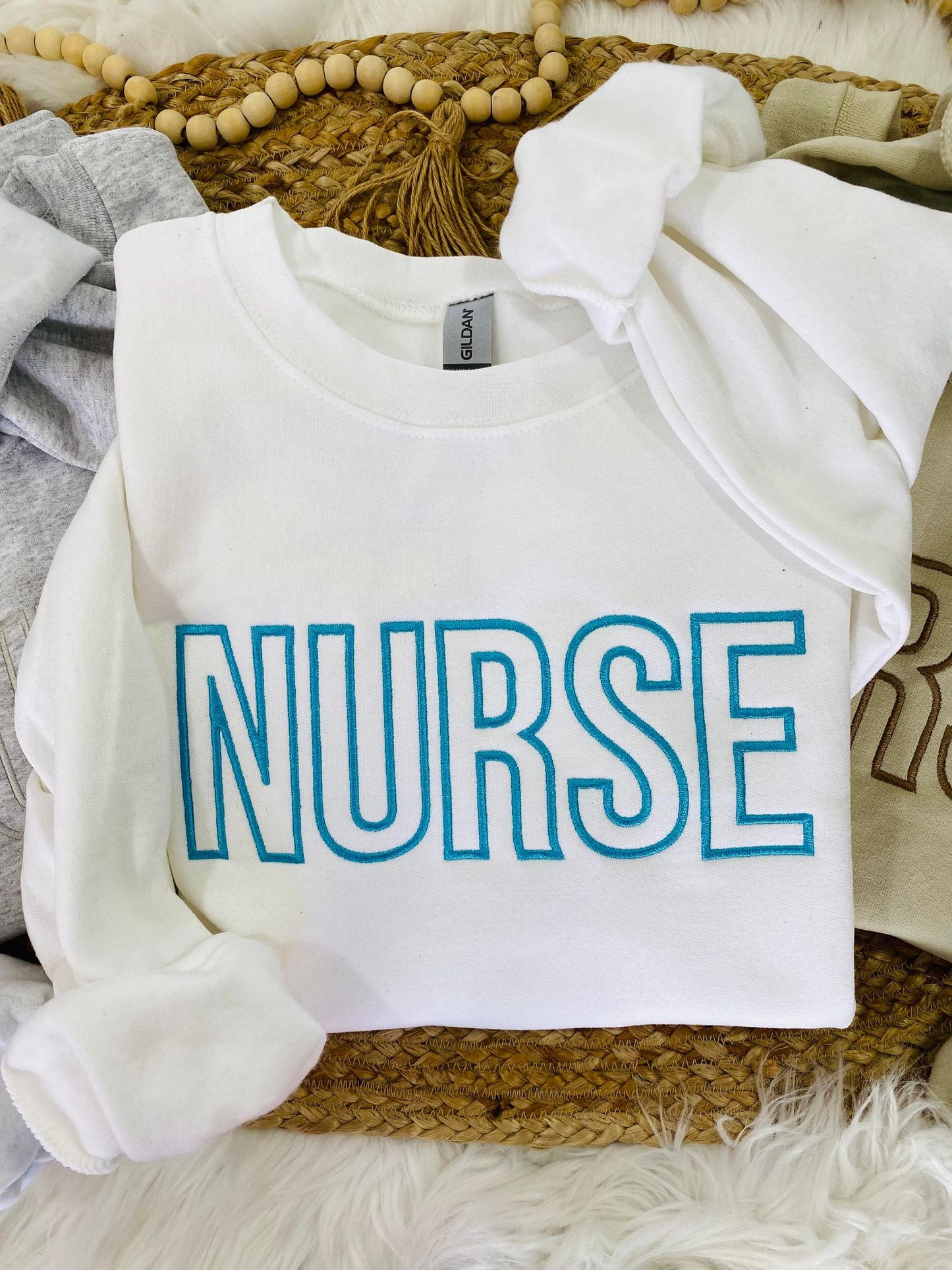 Nurse Open Font Embroidered Sweatshirt