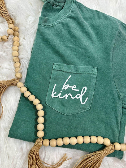 Be Kind Elegant Cursive Puff Pocket Tee