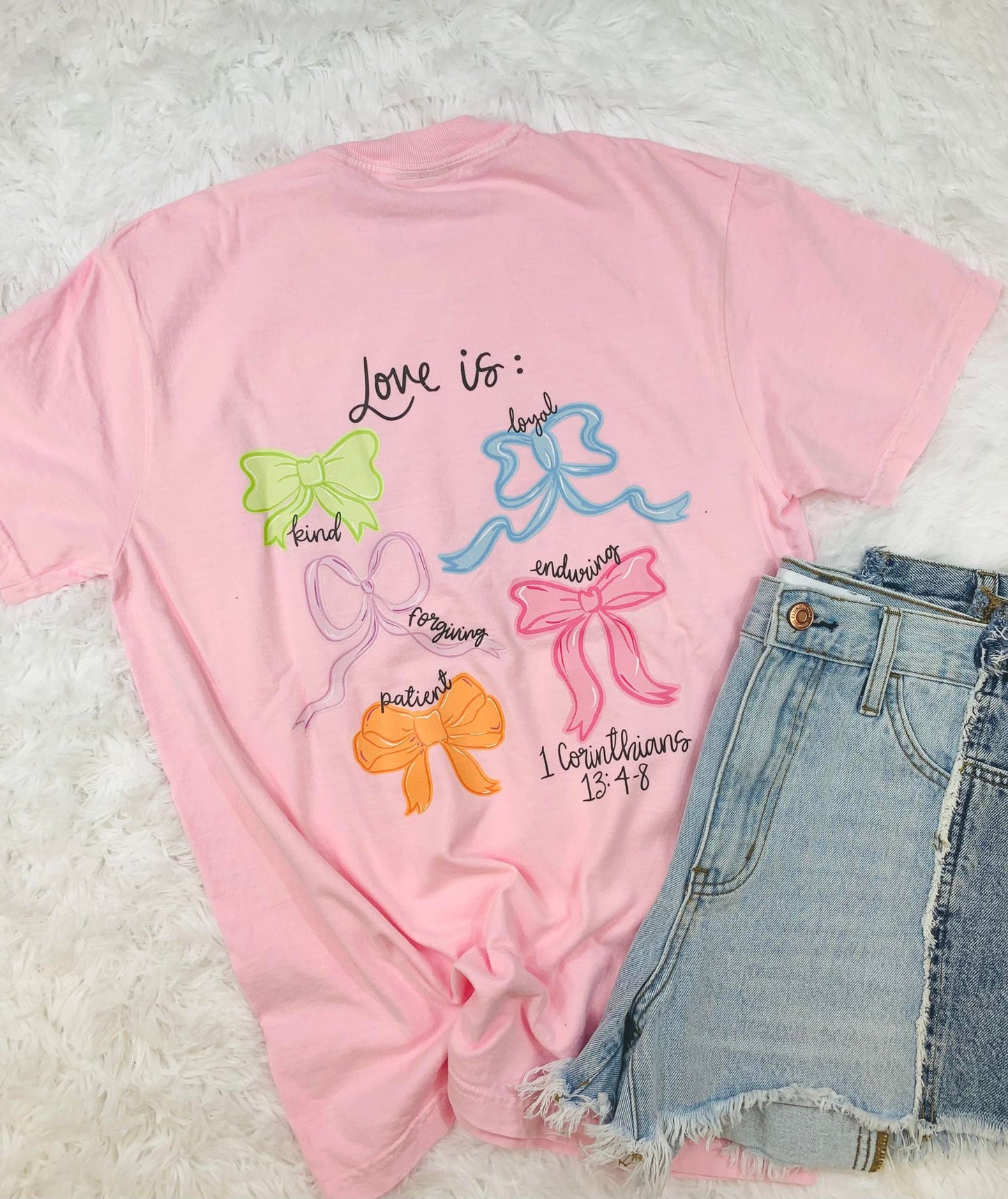 Love Is Hand drawn Coquette Bow FRONT AND BACK