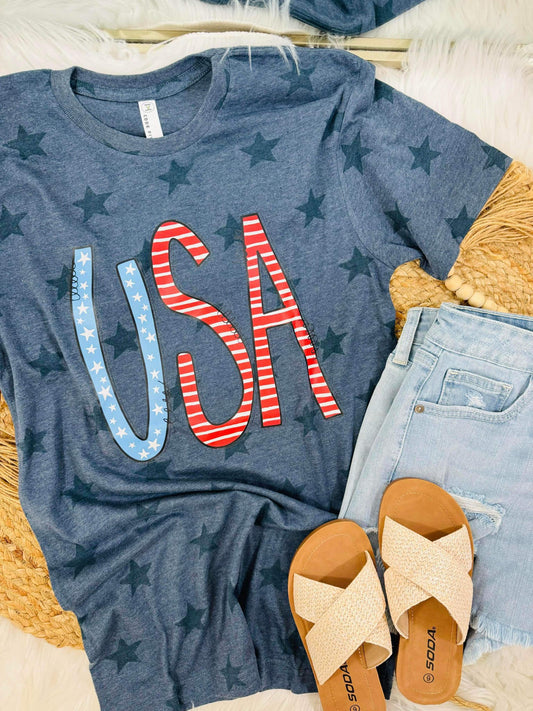 USA Star Print DTF Tee
