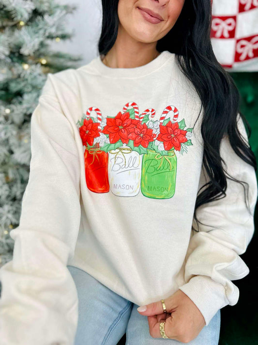 Christmas Poinsettia Jars DTF Sweatshirt