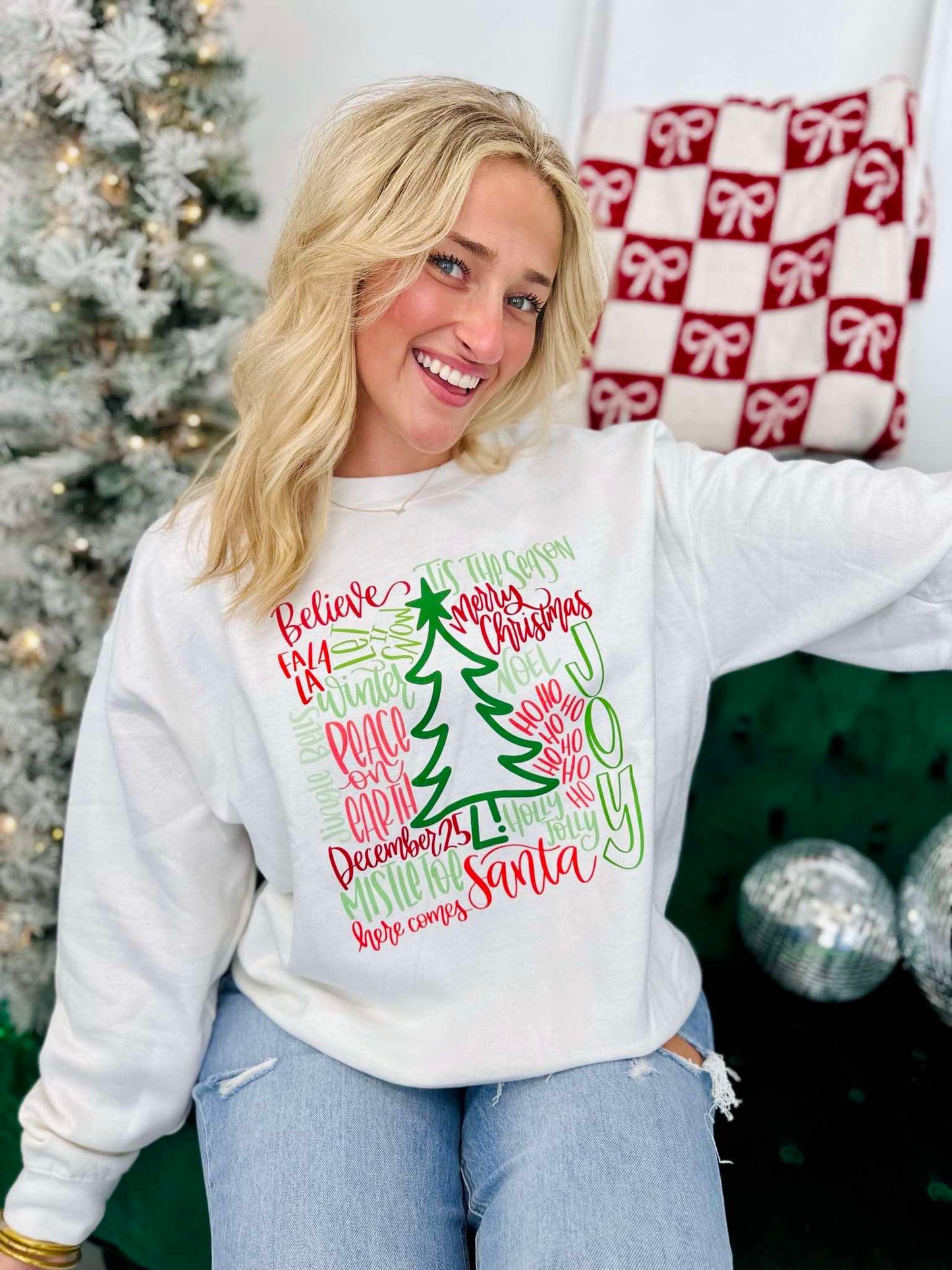 Christmas Tree Word Collage DTF Sweatshirt