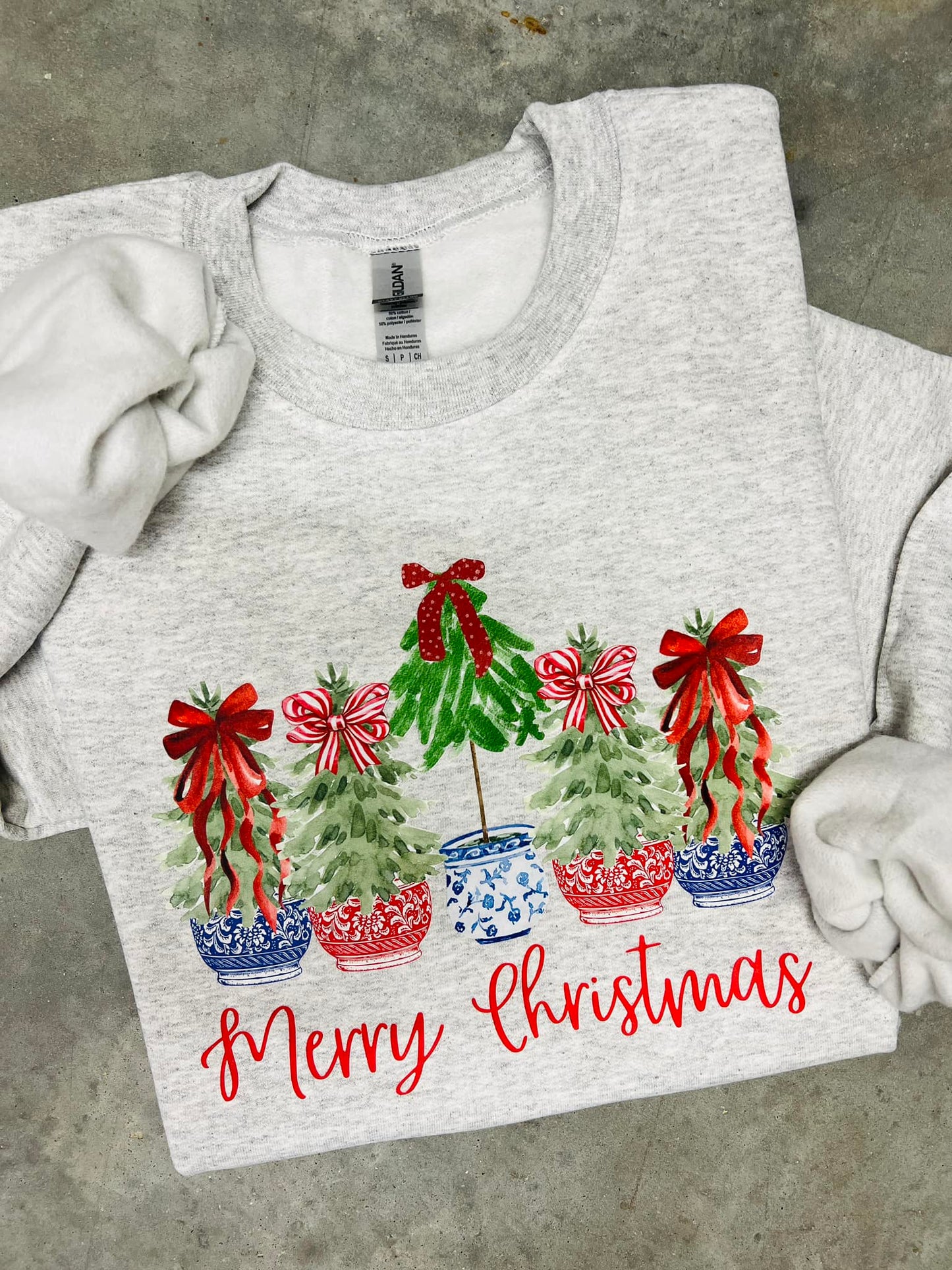 RTS Ash Grey Christmas Plants Sweatshirt DTF