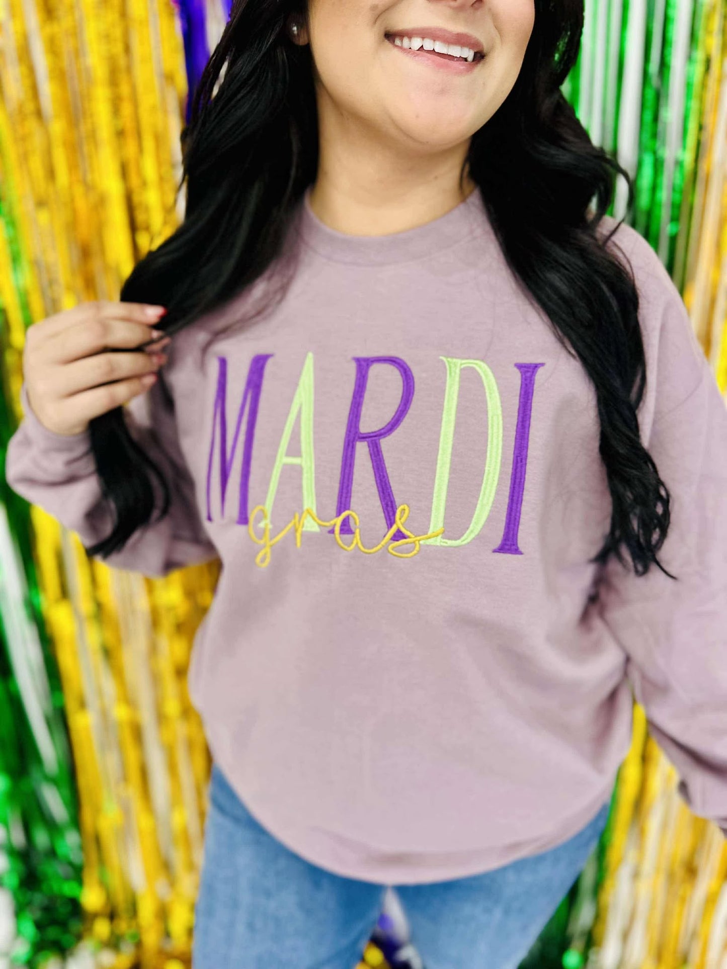 Mardi Gras Multi Font Embroidered Sweatshirt