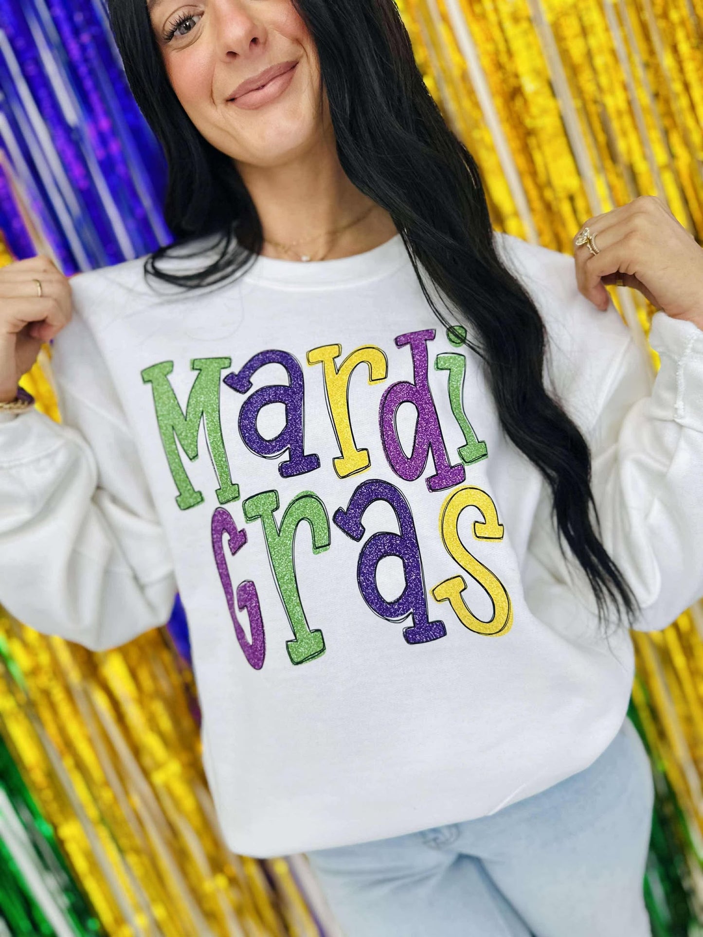 Mardi Gras Glitter Doodle Letters DTF Sweatshirt