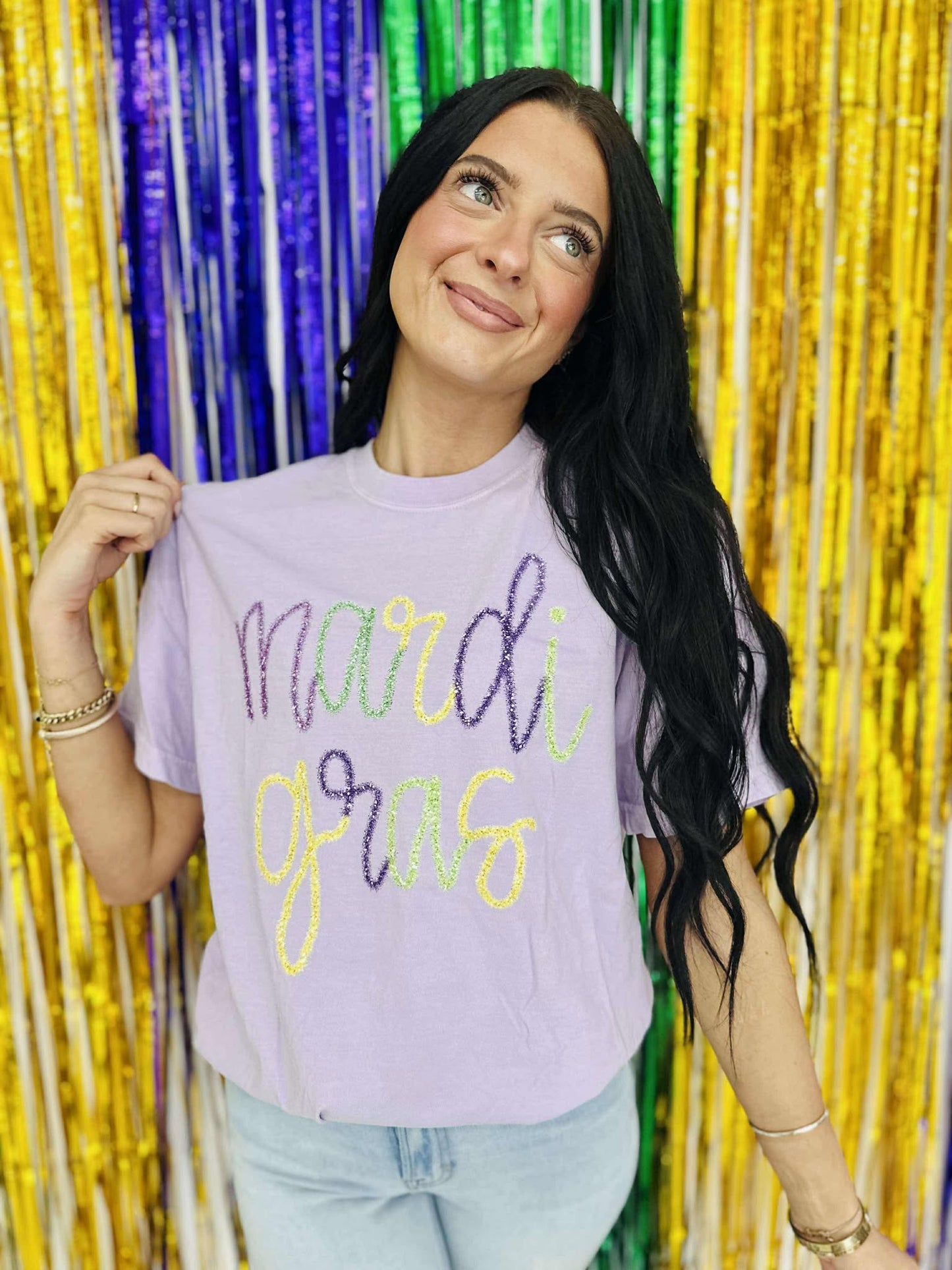 Mardi Gras Multi Tinsel DTF Tee