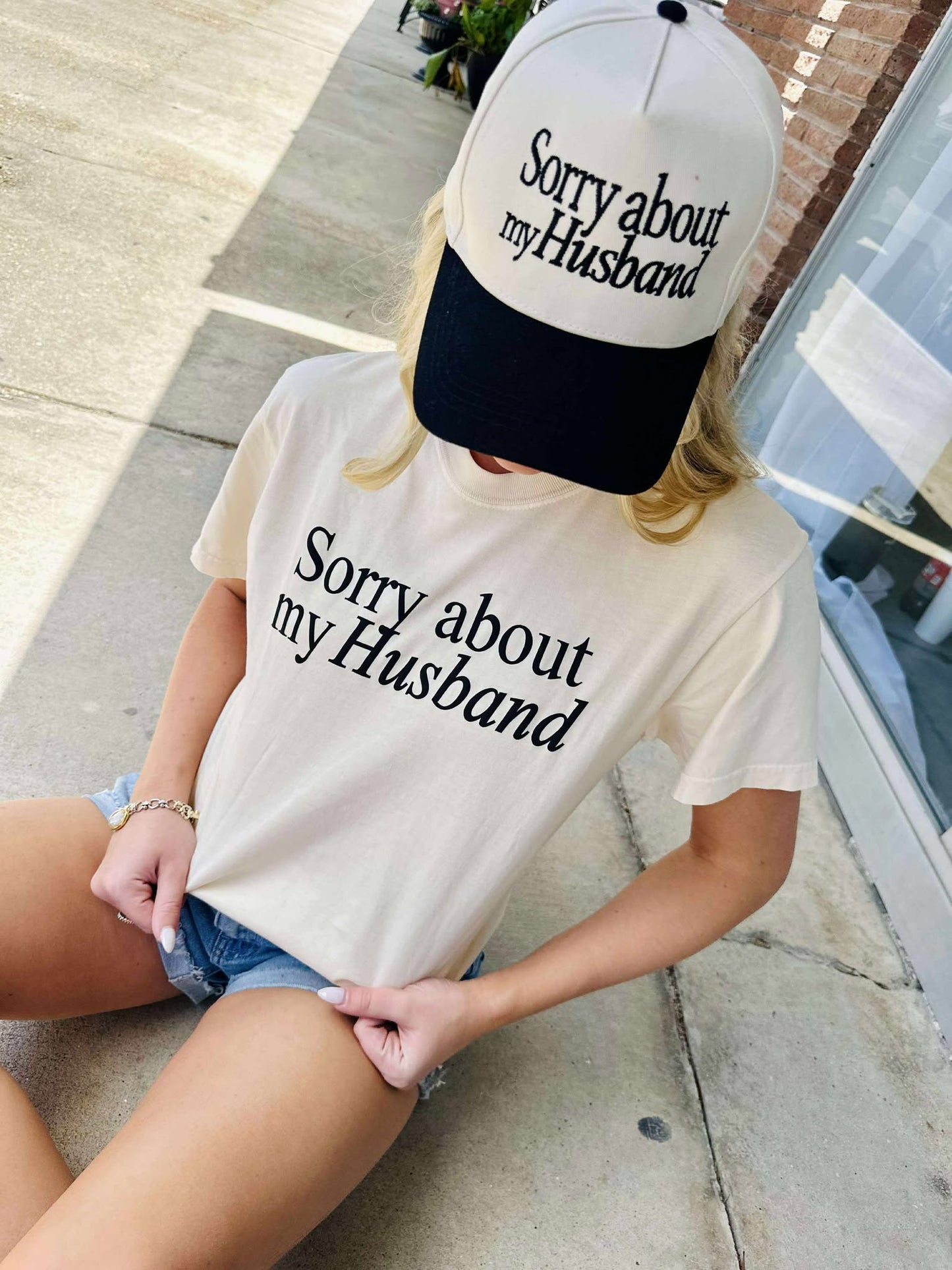 Sorry About My Husband Puff Graphic Tee Shirt