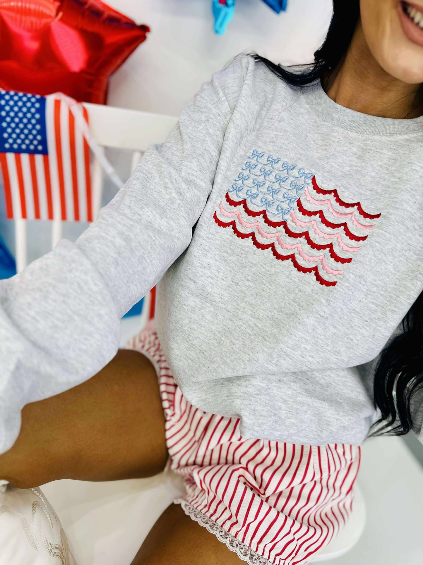 Embroidered American Flag Bow Sweatshirt