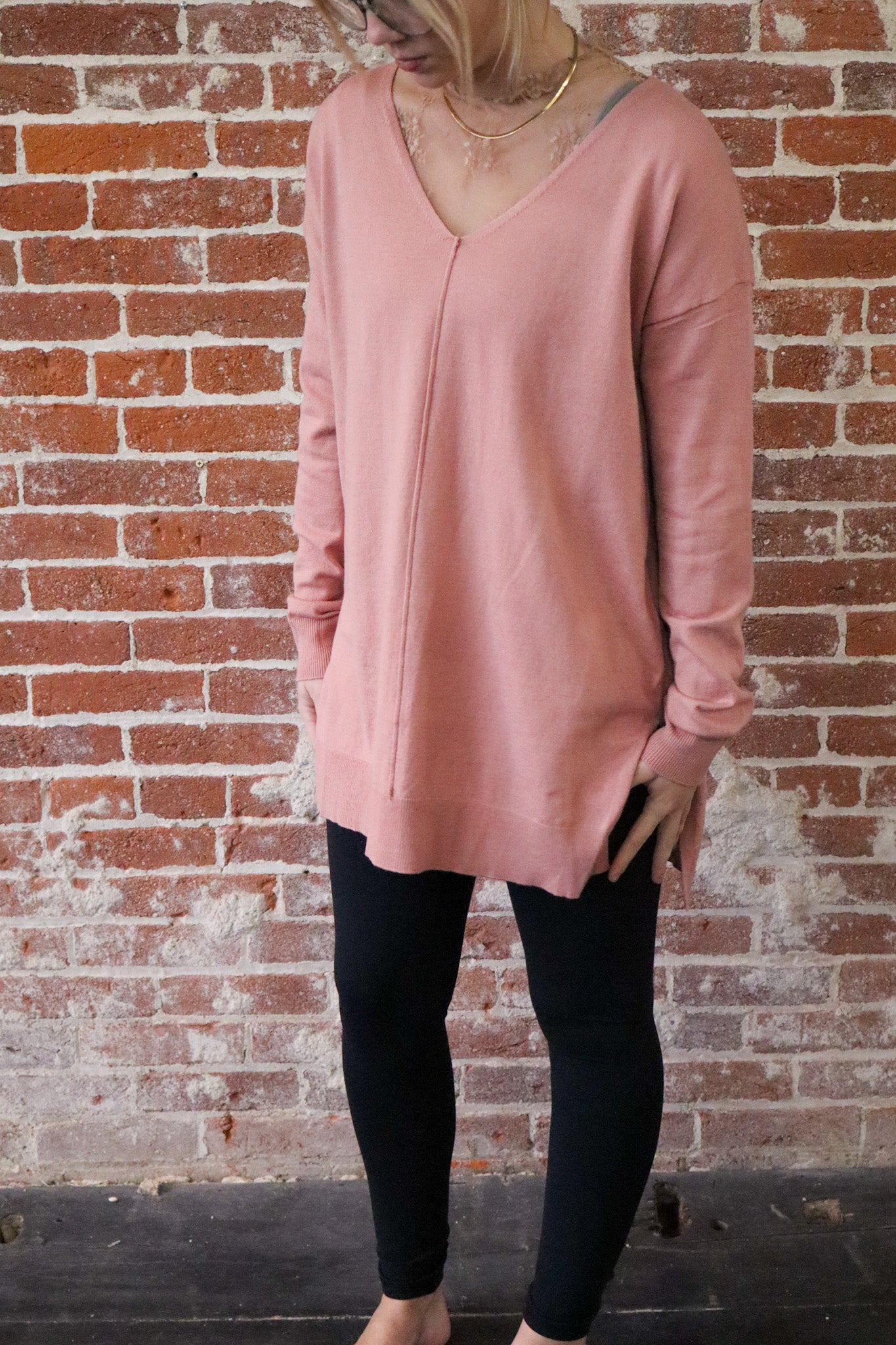 Rose Deep V-Neck Sweater