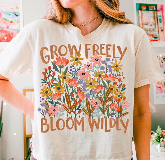 Grow Freely Bloom Wildly Floral Collage Graphic Tee